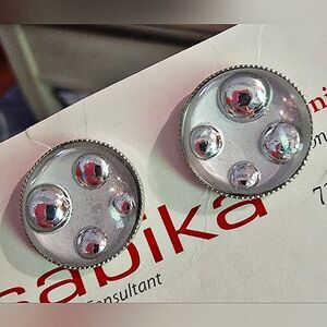 #Sabika Round Silver Domed Studs Antique Silver Setting, Backs